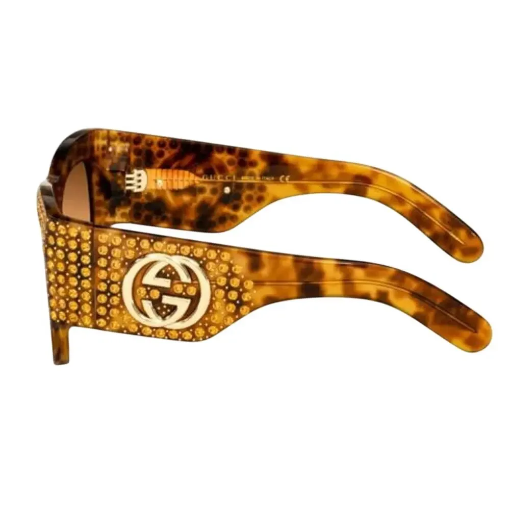 GUCCI AUTHENTIC HOLLYWOOD FOREVER 0144 Brown Gold Crystal Sunglasses GG0144S 003 - Picture 5 of 11